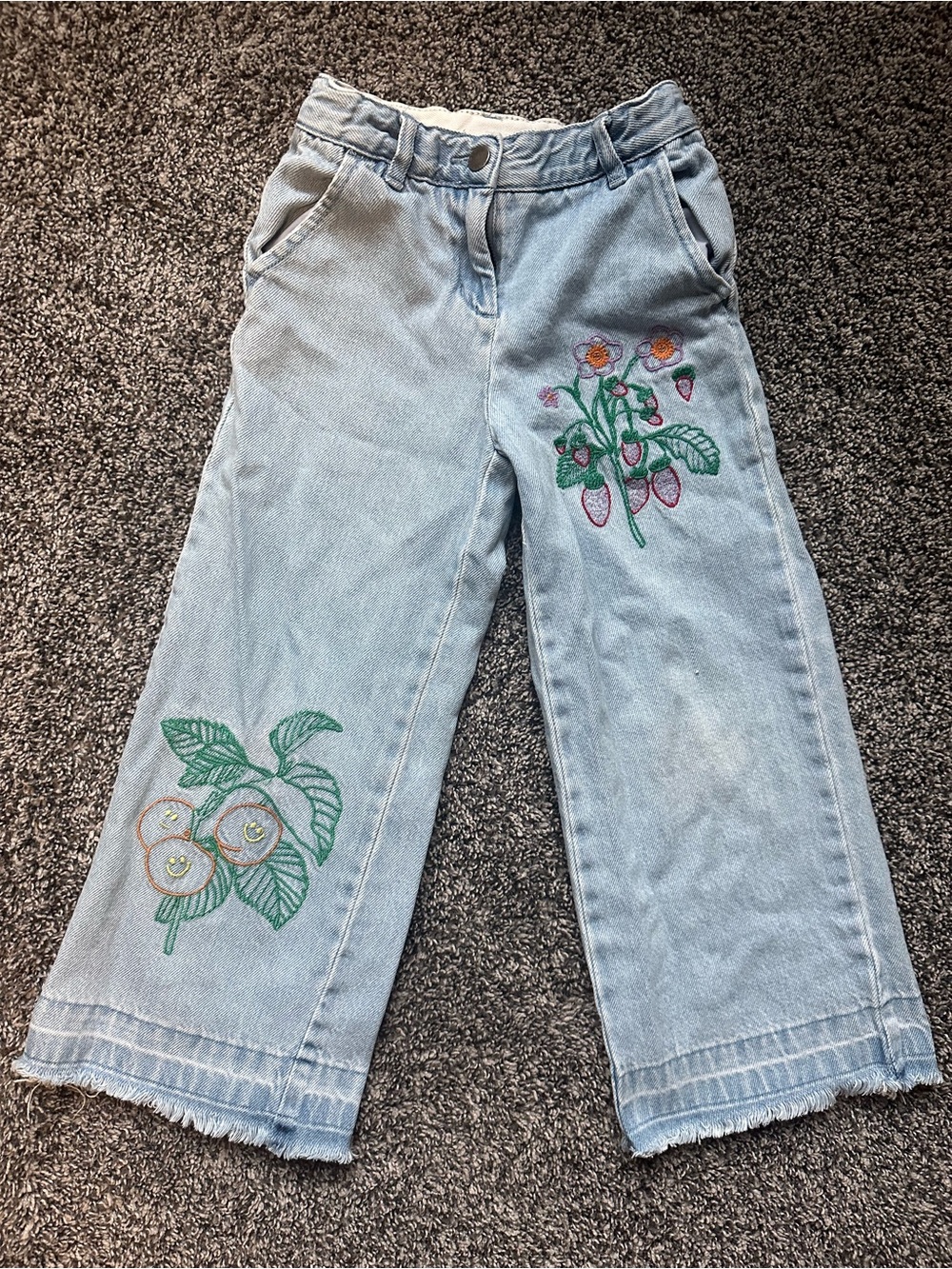 Stella McCartney  Light Blue Wide-Leg Jeans with Floral Embroidery Size 6